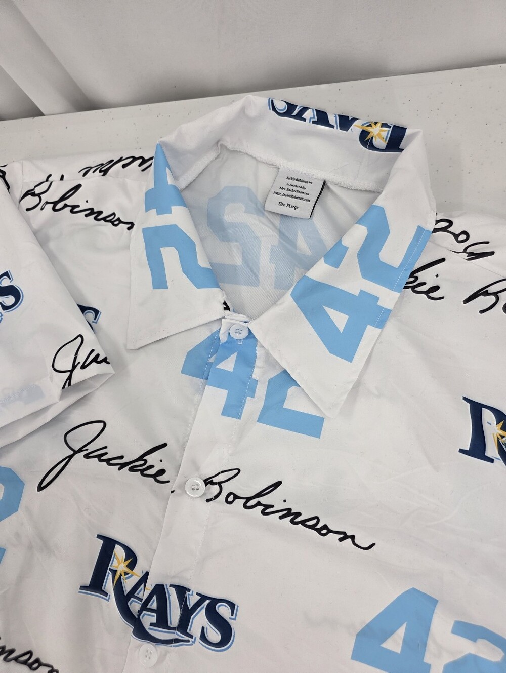 Tampa Bay Rays Jackie Robinson Day Promotion Hawaiian Style Shirt SGA Size XL.